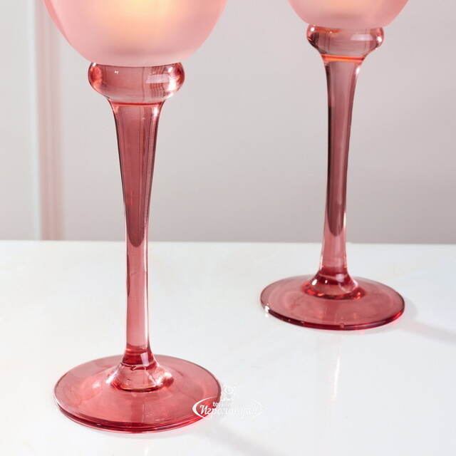 Стеклянный подсвечник-бокал Тюльпан 22 см коралловый EDG