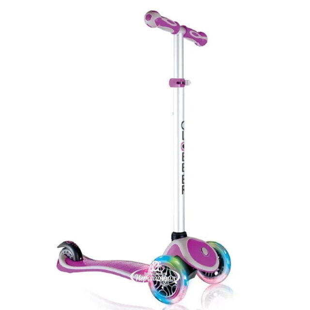 Трехколесный самокат Globber Primo Plus Lights, светящиеся колеса 121/80 мм, сливовый Globber (Глоббер)