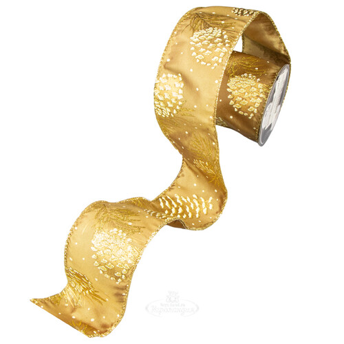 Декоративная лента Золотая Роскошь: Шишки 270*6 см Kaemingk