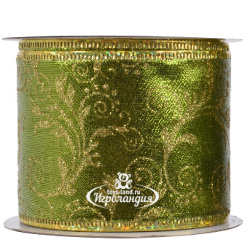 Декоративная лента Оливковый Бархат - Цветочный Узор 270*6 см Kaemingk
