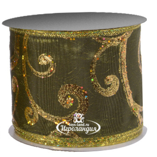 Декоративная лента Оливковый Бархат - Изящный Узор 270*6 см Kaemingk