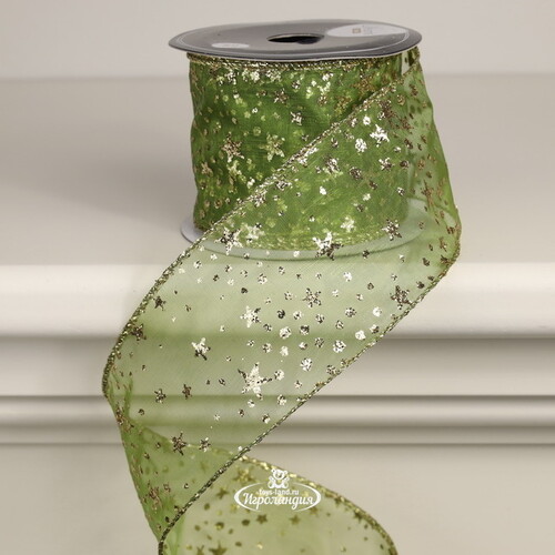 Декоративная лента Оливковый Бархат - Звездочки 270*6 см, органза Kaemingk