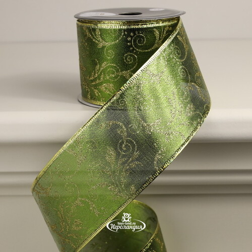 Декоративная лента Оливковый Бархат - Цветочный Узор 270*6 см Kaemingk