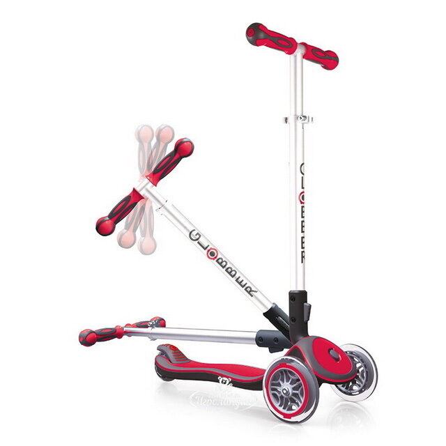 Складной трехколесный самокат Globber Elite S, колеса 121/80 мм, красный, до 50 кг Globber (Глоббер)