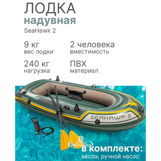 Надувная лодка SeaHawk 200-Set двухместная 236*114*41 см + насос и весла INTEX
