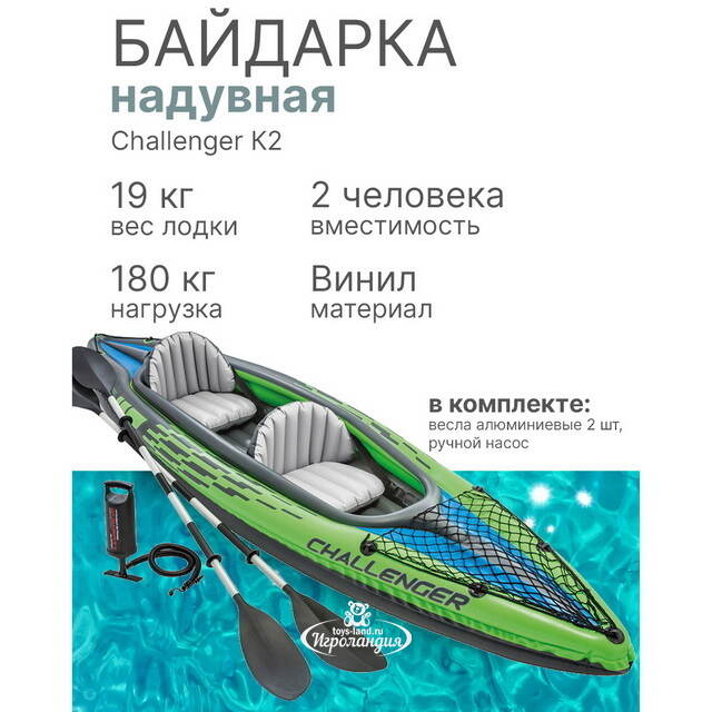 Надувная байдарка Challenger-К2 двухместная 351*76*38 см + насос и весла INTEX