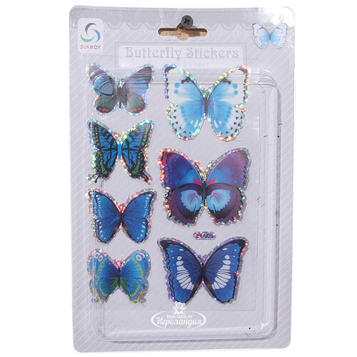 Наклейки Зимние Бабочки объемные, 7 шт, сине-голубой ShiShi