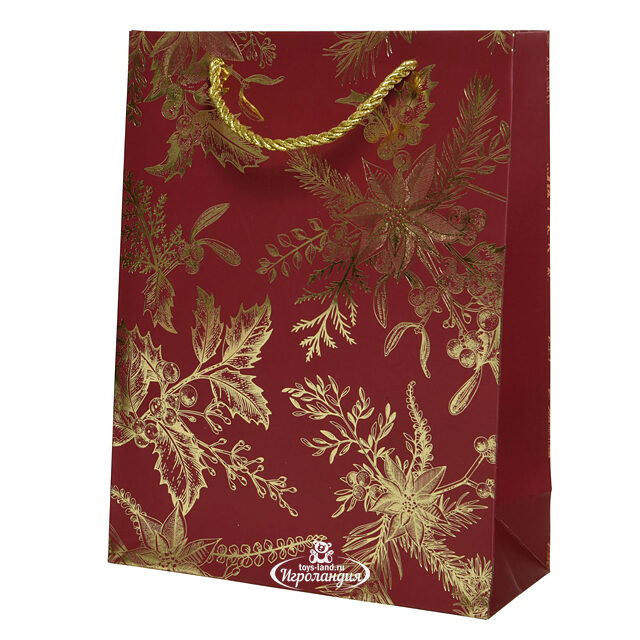 Подарочный пакет Christmas Flowers 24*18 см красный Kaemingk