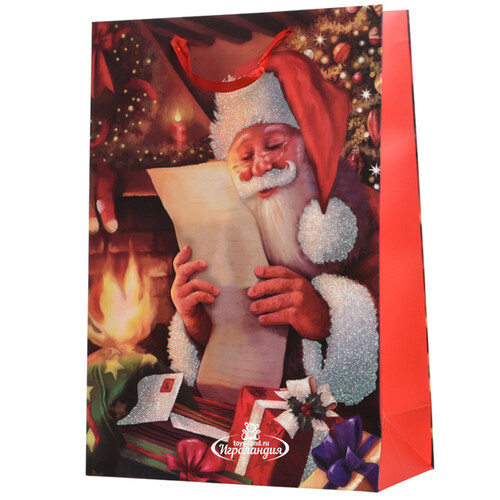 Подарочный пакет Добрый Санта с письмами 32*26 см Kaemingk