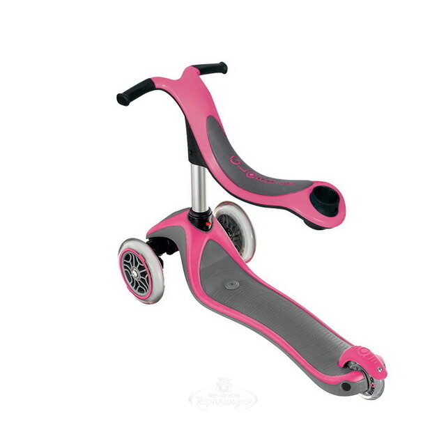 Самокат-трансформер Globber Evo 4 в 1 Plus с подставкой для ног, колеса 121/80 мм, розовый, до 50 кг Globber
