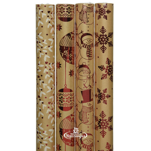 Крафт бумага для подарков Christmas House: Веточки рябины 150*70 см Kaemingk