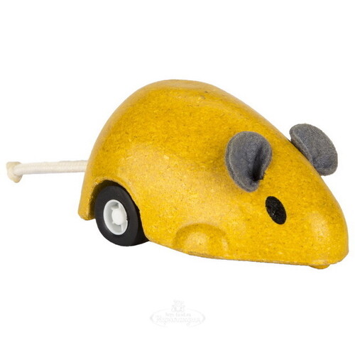 Деревянная каталка Мышка 13 см желтая Plan Toys