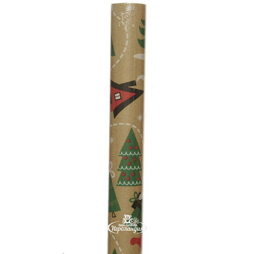 Крафт бумага для подарков Christmas Charm: Лесная Деревушка 200*70 см Kaemingk