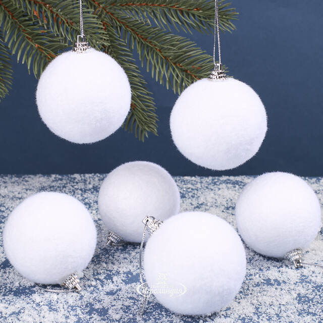 Набор елочных шаров Снежки 6 см, 6 шт Kaemingk