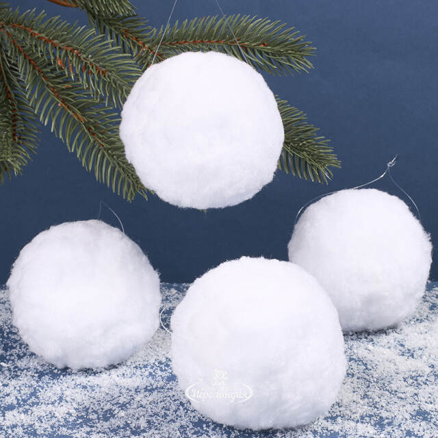 Украшение Снежки, 100 мм, 4 шт Kaemingk