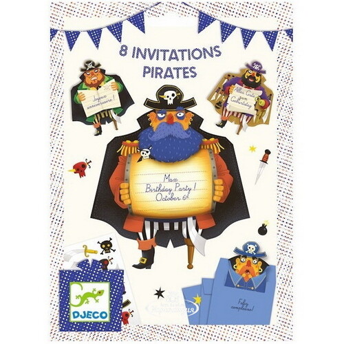 Детские пригласительные открытки Пираты, 8 шт с конвертами Djeco