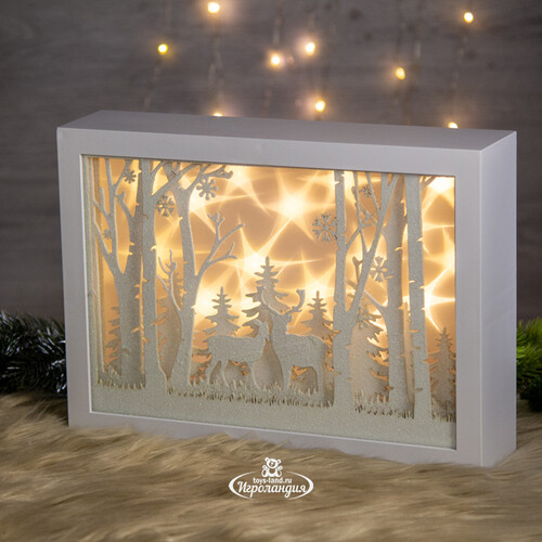 Новогодний светильник диорама Белоснежный Лес 30*22 см на батарейках, 16 LED ламп Kaemingk