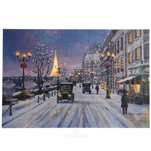 Светодиодная картина Зима в Париже 60*40 см с оптоволоконной и LED подсветкой, на батарейках Kaemingk