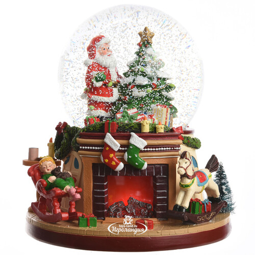 Музыкальный снежный шар Санта под покровом Рождества 22 см, подсветка, батарейка Kaemingk