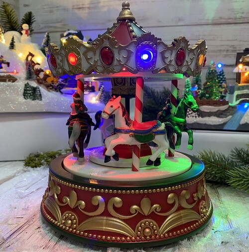 Светящаяся композиция Новогодняя Карусель Де Сюфран 22*19 см, с движением и музыкой, на батарейках Kaemingk