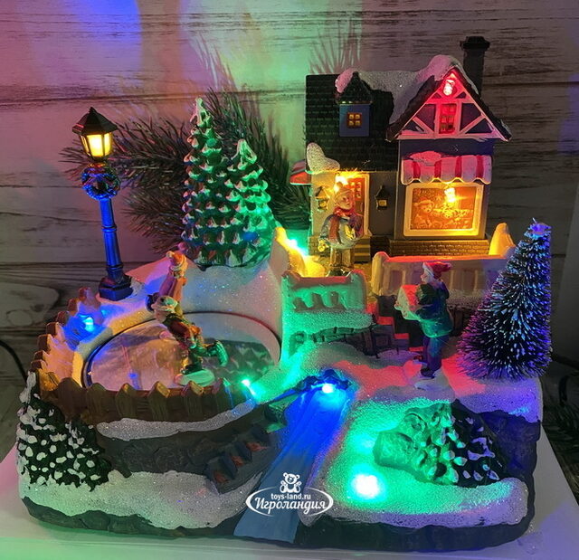 Светящаяся композиция Christmas Village: Зимние забавы на катке 21*16 см, с движением и музыкой, на батарейках Kaemingk