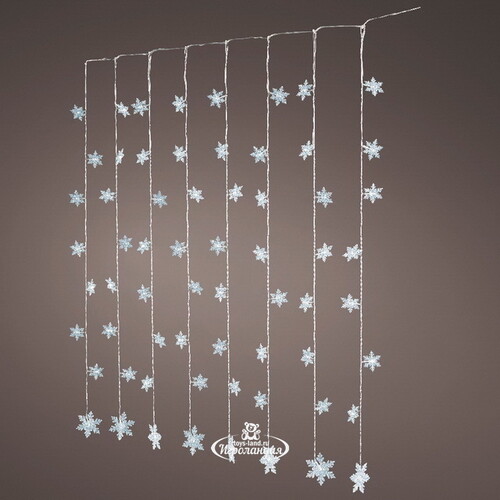 Гирлянда - занавес на окно Снежинки 1.2*1 м, 64 холодных белых LED ламп, прозрачный ПВХ, IP20 Kaemingk