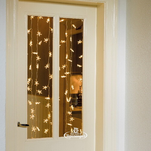 Гирлянда - занавес на окно Звездочки 1.2*1 м, 64 теплых белых LED ламп, прозрачный ПВХ, IP20 Kaemingk