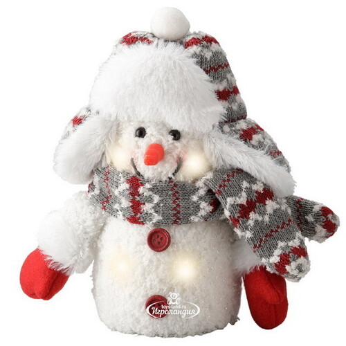 Снеговик в шапочке и шарфике светящийся 15 см, LED лампы, батарейка Kaemingk