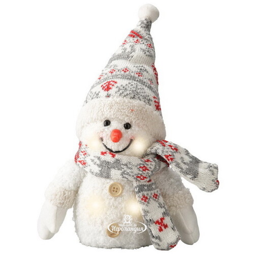 Снеговик в шапочке и шарфике светящийся 15 см, LED лампы, батарейка Kaemingk