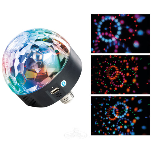 Светодиодный музыкальный диско шар Magic Ball 15*11 см, цоколь Е27, пульт управления, USB и bluetooth Kaemingk