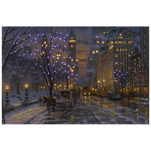 Светодиодная картина Рождество в Нью-Йорке: Central Park 58*38 см с оптоволоконной и LED подсветкой, на батарейках Kaemingk