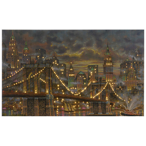 Светодиодная картина Рождество в Нью-Йорке: Бруклинский мост 58*38 см с оптоволоконной и LED подсветкой, на батарейках Kaemingk