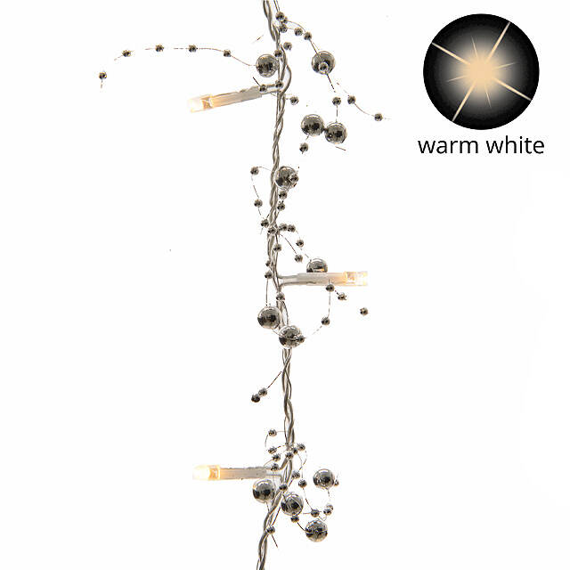 Светодиодная гирлянда Серебряные Бусинки 30 теплых белых LED ламп 1.8 м, прозрачный ПВХ, IP20 Kaemingk