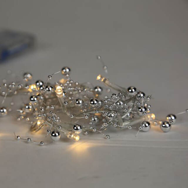Светодиодная гирлянда Серебряные Бусинки 30 теплых белых LED ламп 1.8 м, прозрачный ПВХ, IP20 Kaemingk