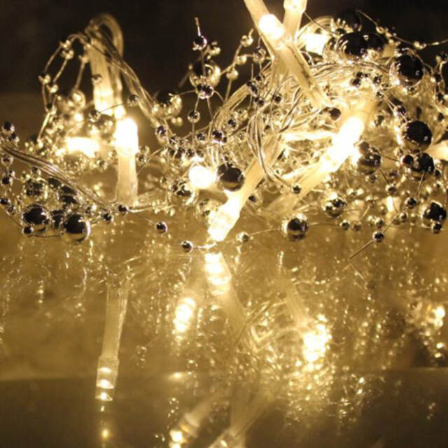 Светодиодная гирлянда Серебряные Бусинки 30 теплых белых LED ламп 1.8 м, прозрачный ПВХ, IP20 Kaemingk