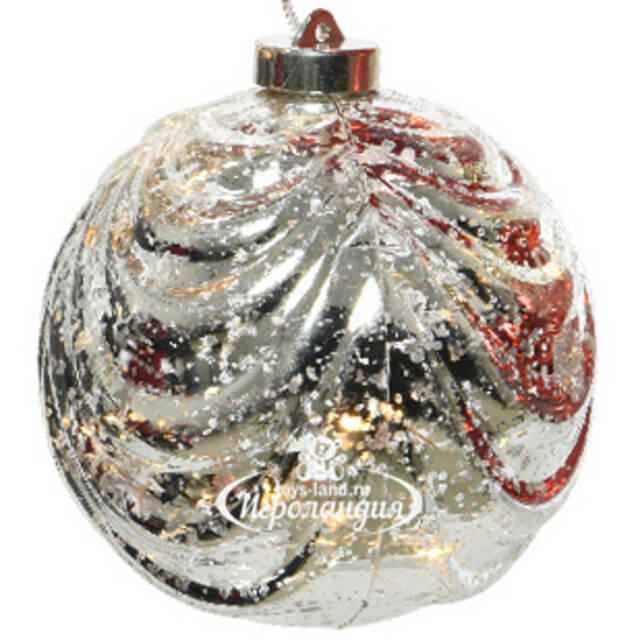 Светящийся елочный шар Леннарт 12 см серебряный, 5 теплых белых LED ламп, на батарейках Kaemingk