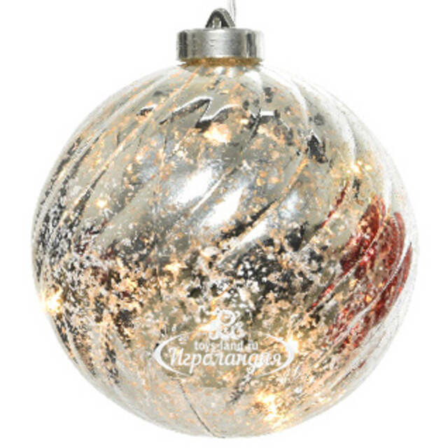 Светящийся елочный шар Эвелин 12 см серебряный, 5 теплых белых LED ламп, на батарейках Kaemingk