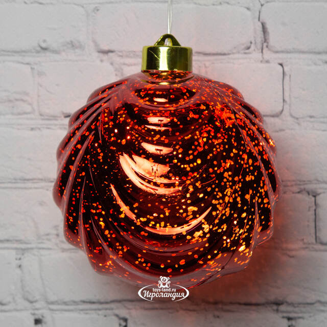 Светящийся елочный шар Леннарт 12 см красный, 5 теплых белых LED ламп, на батарейках Kaemingk