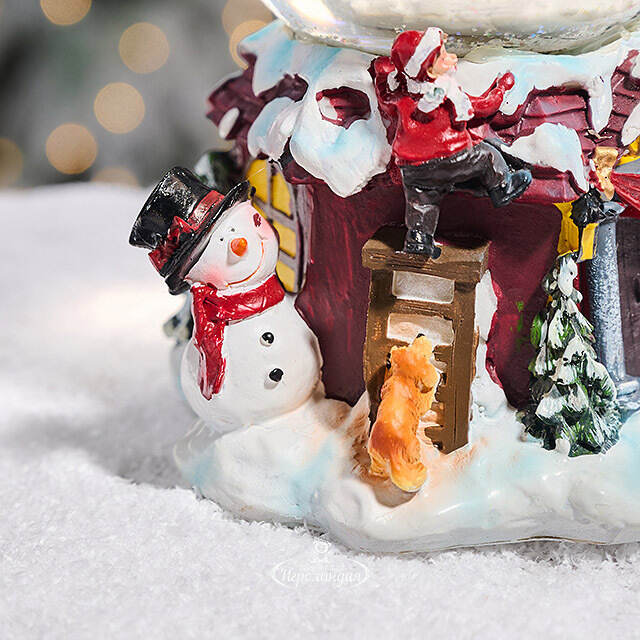 Снежный шар Christmas Fun: Снеговик и дети 21 см, с подсветкой, музыкой и движением, на батарейках Kaemingk (Кейминг)
