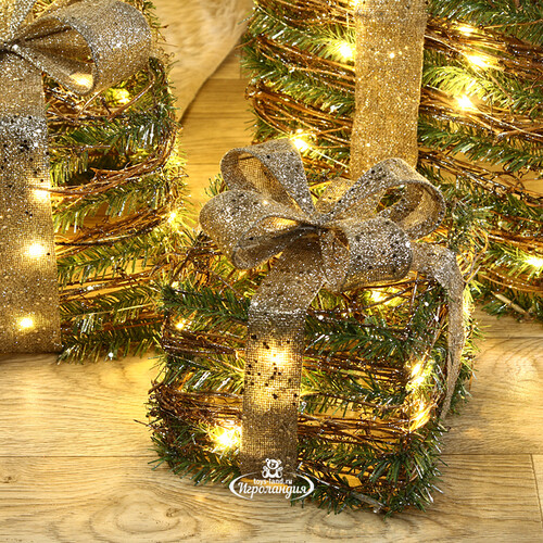 Светящиеся подарки под елку Happy Greenely 15-30 см, 3 шт, 40 теплых белых LED ламп, на батарейка, IP20 Kaemingk