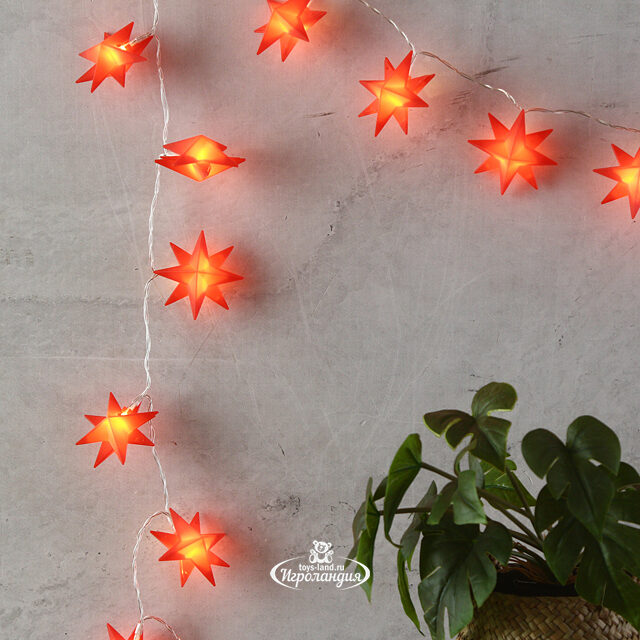 Светодиодная гирлянда на батарейках Coral Stars 1.90 м, 20 теплых белых LED ламп, прозрачный ПВХ, IP20 Kaemingk