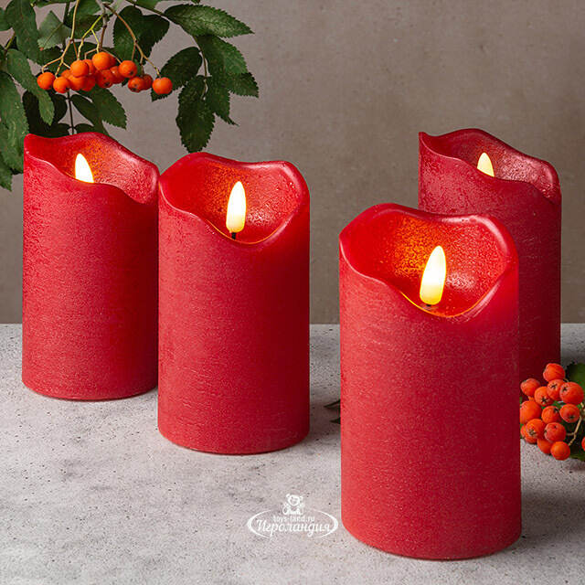 Набор светодиодных свечей с имитацией пламени La Vermeil 13 см, 4 шт с пультом управления, на батарейках Kaemingk