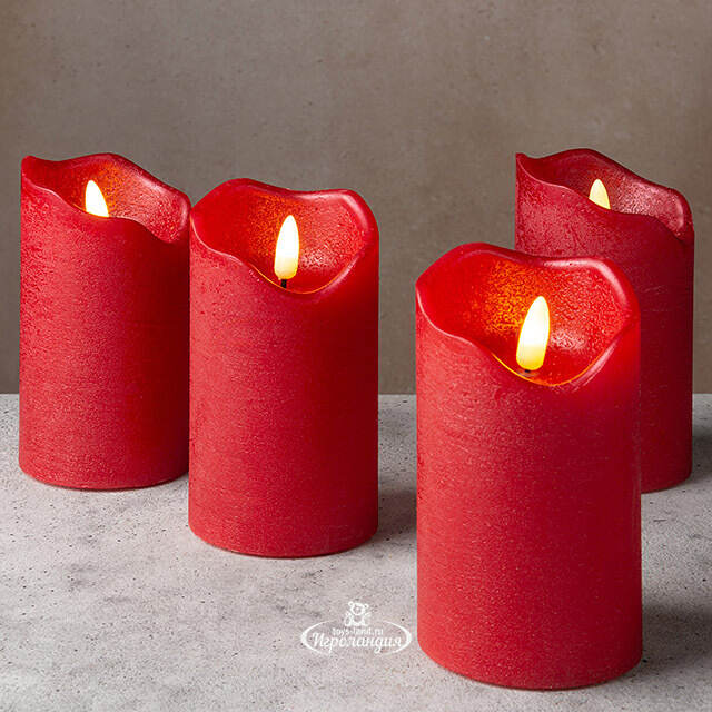 Набор светодиодных свечей с имитацией пламени La Vermeil 13 см, 4 шт с пультом управления, на батарейках Kaemingk