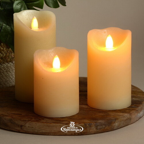Светодиодная свеча с имитацией пламени Elody Beige 10 см, на батарейках, таймер Kaemingk