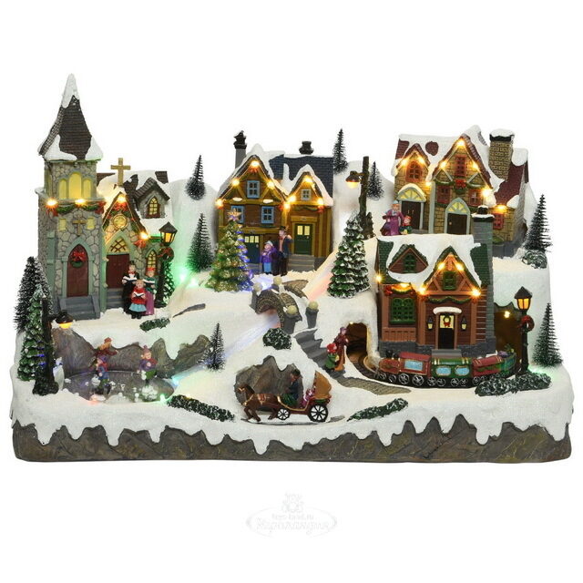 Светящаяся композиция Christmas Village: Рождественский городок Веллингтон 57*34 см, с движением и музыкой Kaemingk (Кейминг)