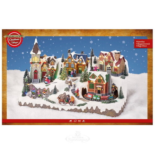 Светящаяся композиция Christmas Village: Рождественский городок Веллингтон 57*34 см, с движением и музыкой Kaemingk