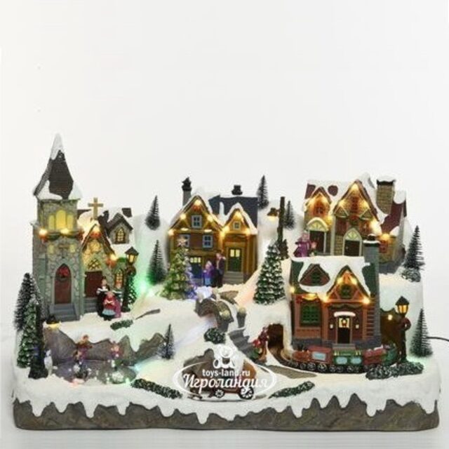 Светящаяся композиция Christmas Village: Рождественский городок Веллингтон 57*34 см, с движением и музыкой Kaemingk (Кейминг)