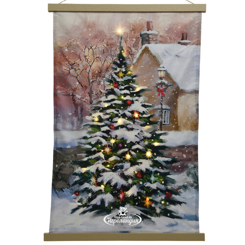 Светящаяся елка на стену Christmas Tree 82*55 см, на батарейках, бежевый фон Kaemingk