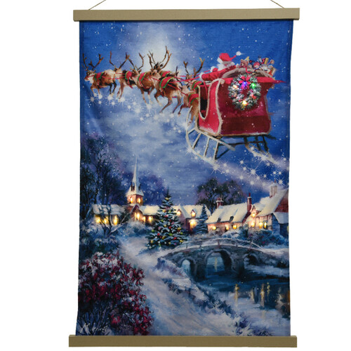 Картина с подсветкой Санта с праздничной упряжкой 82*55 см, на холсте, на батарейках Kaemingk