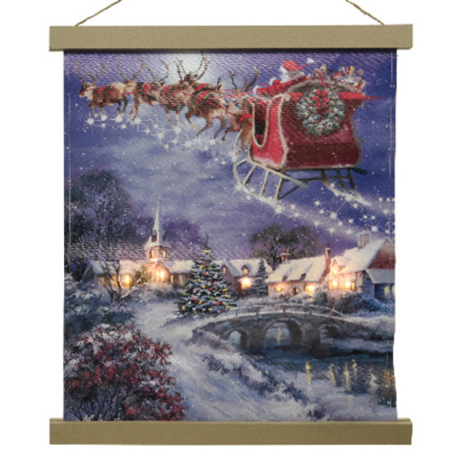 Картина с подсветкой Санта с праздничной упряжкой 47*40 см, на холсте, на батарейках Kaemingk